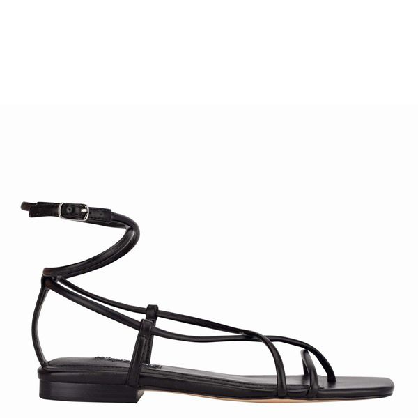 Nine West Mandie Strappy Black Flat Sandals | South Africa 04M45-3Q62